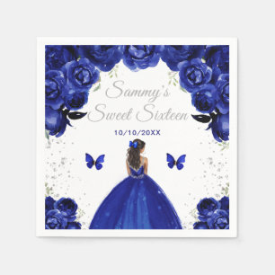 Dark Blue Dark Skin Princess Sweet Sixteen Napkin
