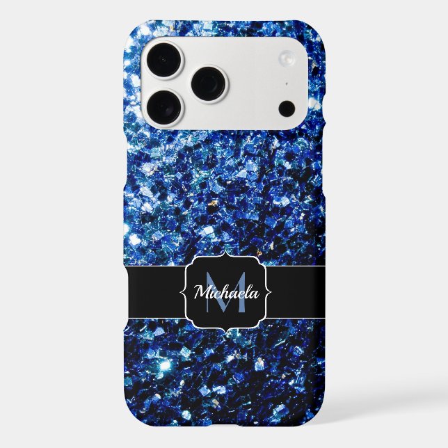 Dark Blue deep shiny faux glitter sparkle Monogram (Back)