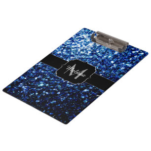 Dark Blue deep shiny faux glitter sparkle Monogram Clipboard