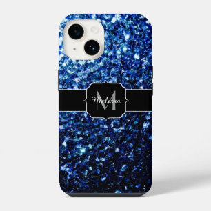 Dark Blue deep shiny faux glitter sparkle Monogram iPhone Case