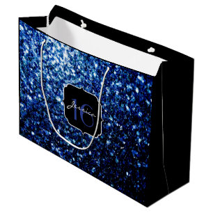 Dark Blue deep shiny faux glitter sparkle Sweet 16 Large Gift Bag