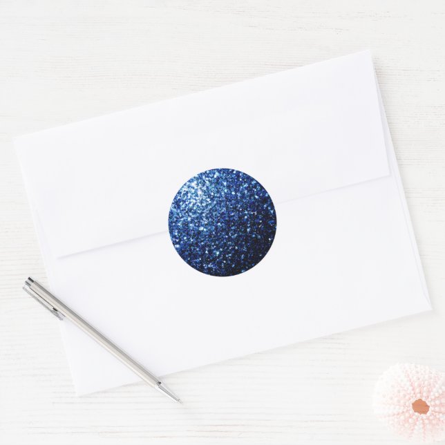 Dark Blue deep shiny faux glitter sparkles Classic Round Sticker (Envelope)