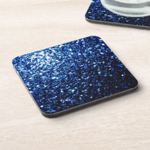 Dark Blue deep shiny faux glitter sparkles Coaster