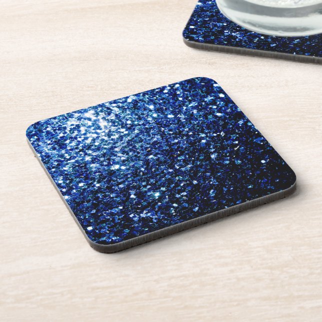 Dark Blue deep shiny faux glitter sparkles Coaster (Left Side)
