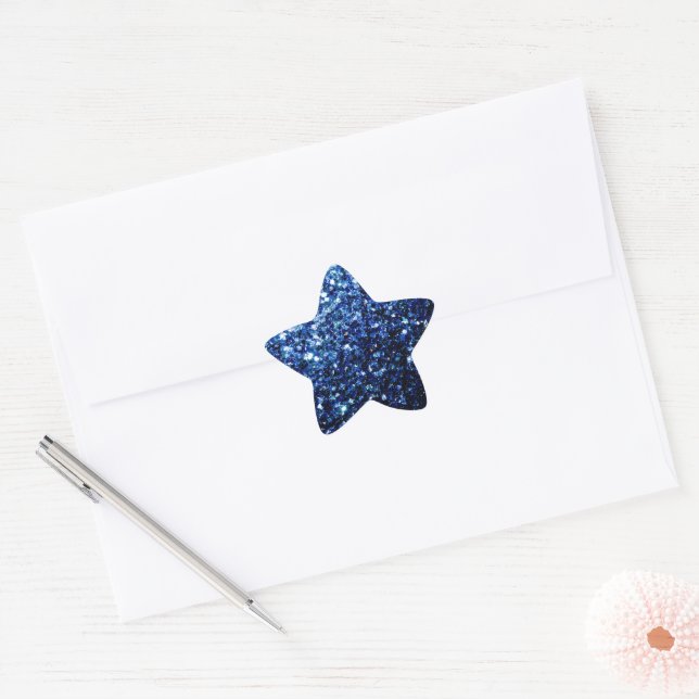 Dark Blue deep shiny faux glitter sparkles Star Sticker (Envelope)