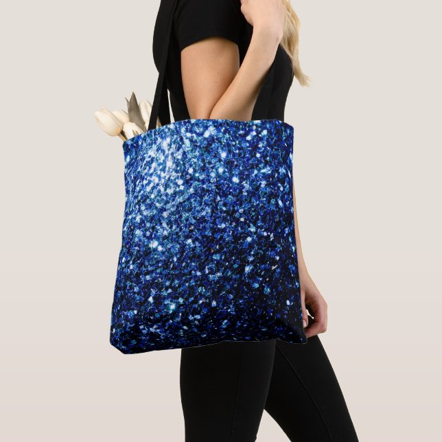 Dark Blue deep shiny faux glitter sparkles Tote Bag (Close Up)