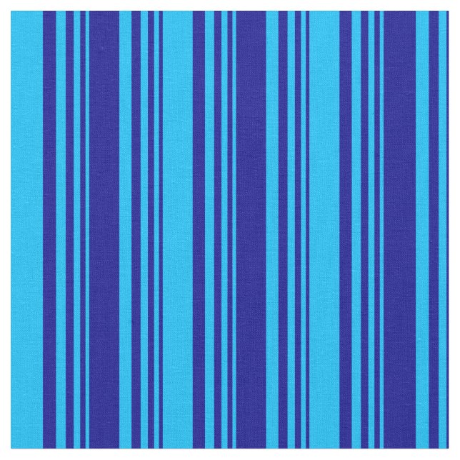 Dark Blue & Deep Sky Blue Lined/Striped Pattern Fabric (Close Up)