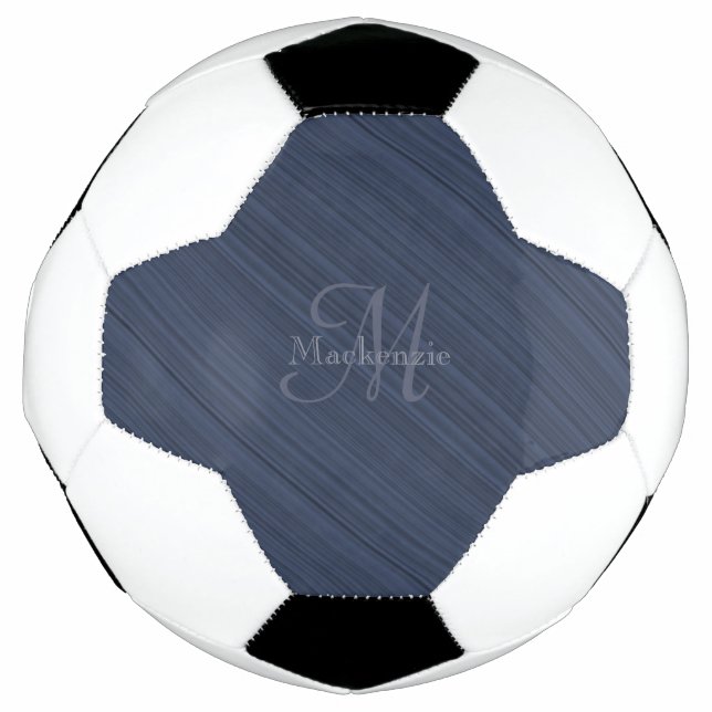 Dark Blue Diagonal Stripes Custom Monogram Name Soccer Ball (Front)