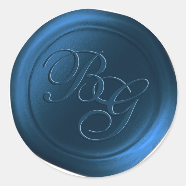 Dark Blue Double Monogram Wax Seal Stickers (Front)