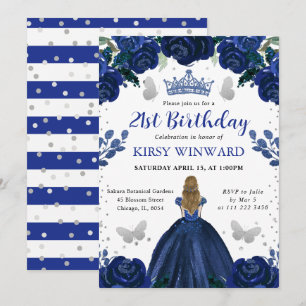 Dark Blue Dress Blonde Princess Birthday Invitation