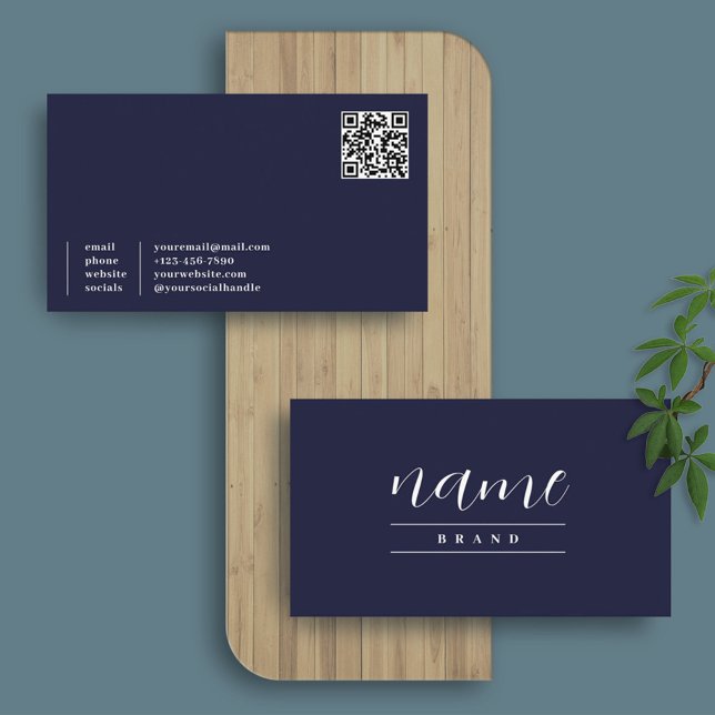 Dark Blue Elegant Business Card Template QR (Creator Uploaded)