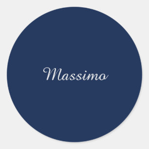 Dark Blue Elegant Casual Own Name Handwriting Classic Round Sticker
