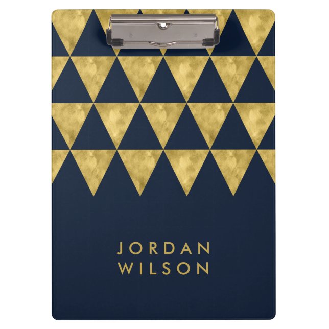 Dark Blue Elegant Chic and Faux Gold Triangle Clipboard (Front)