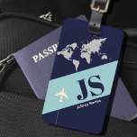 Dark blue elegant & modern aero travel luggage tag<br><div class="desc">Nice travel themed design, personalised with your own name and initials. A luggage tag with a name is important for several practical reasons when travelling. Firstly, it serves as a quick and easy way to identify your luggage among the sea of similar bags at airports, bus stations, or other transportation...</div>