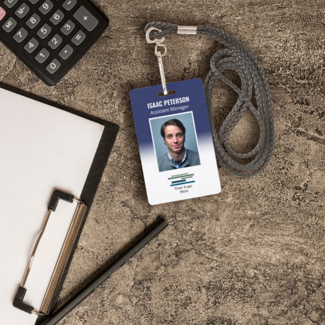 Dark Blue Employee Photo Company Logo ID Badge (Creator Uploaded)