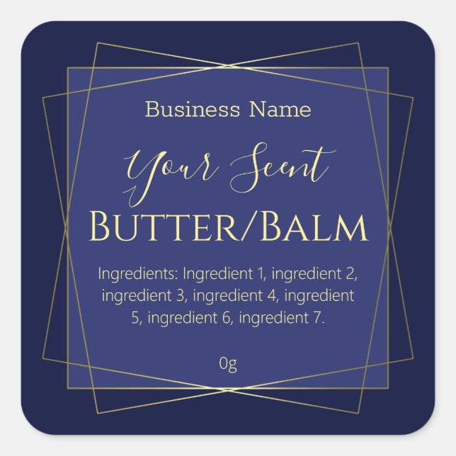 Dark Blue Face Cream Body Butter Lip Balm Labels (Front)