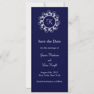 Dark Blue Fancy Monogram Save the Date