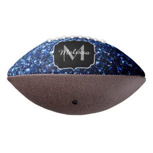 Dark blue faux glitter sparkle Monogram name Football
