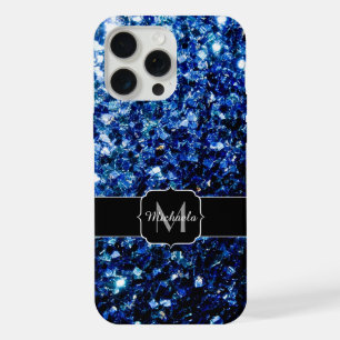 Dark blue faux glitter sparkles Monogram iPhone 15 Pro Max Case
