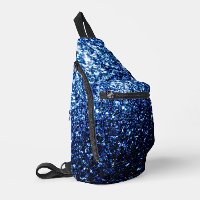 Dark blue faux glitter sparkles sling bag (Left Corner)