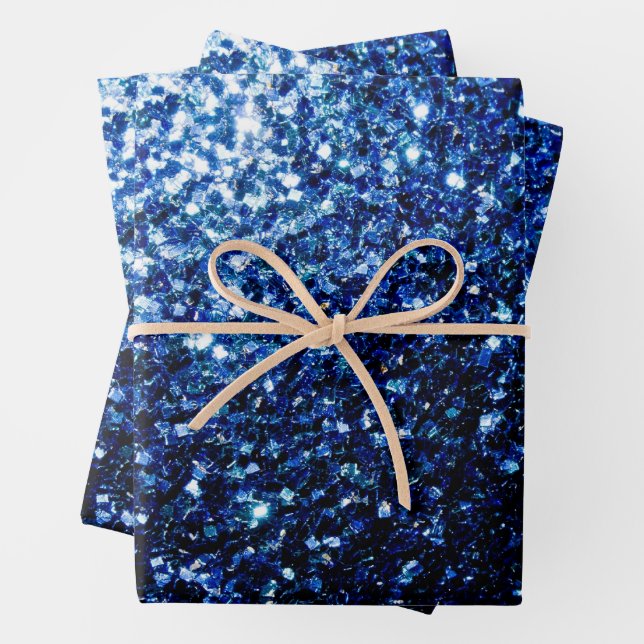 Dark blue faux glitter sparkles wrapping paper sheet (In situ)