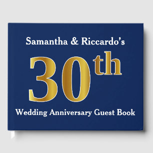 Dark Blue + Faux Gold 30th Wedding Anniversary Guest Book