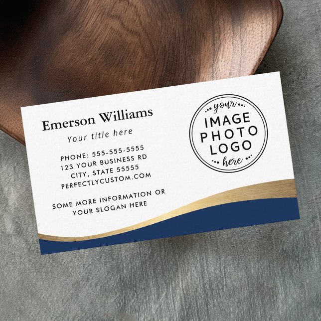 Dark blue faux golden wave custom logo business card (Dark blue faux golden wave custom logo business card)