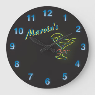 Dark Blue 🍻🕰 Faux Neon Sign Custom Mancave Bar Large Clock