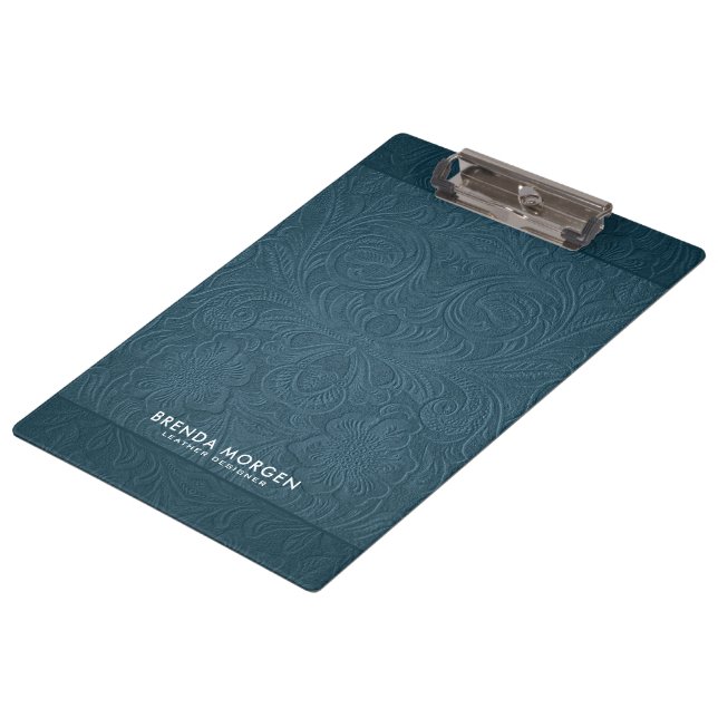 Dark-blue Faux Suede Leather Clipboard (Angled)