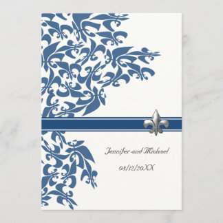 Dark Blue Fleur de Lis Design Wedding Invite