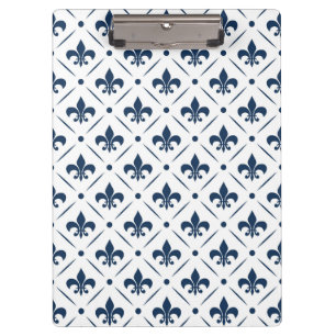 Dark blue Fleur De Lis pattern on white background Clipboard