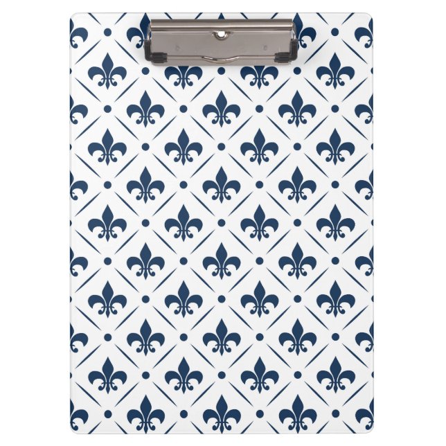 Dark blue Fleur De Lis pattern on white background Clipboard (Front)