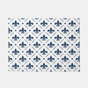 Dark blue Fleur De Lis pattern on white background Doormat