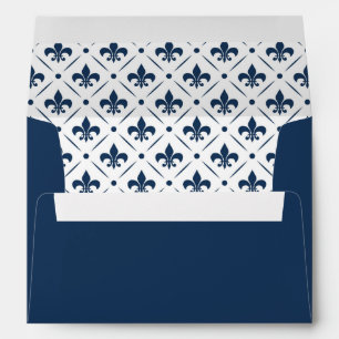 Dark blue Fleur De Lis pattern on white background Envelope