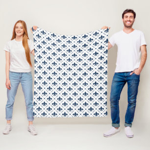 Dark blue Fleur De Lis pattern on white background Fleece Blanket