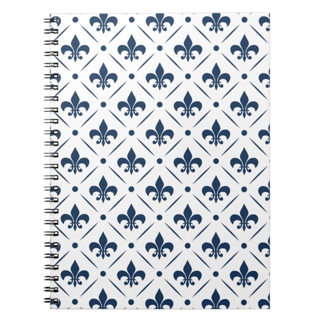 Dark blue Fleur De Lis pattern on white background Notebook (Front)