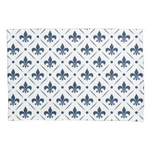 Dark blue Fleur De Lis pattern on white background Pillowcase