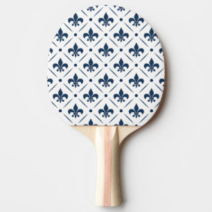Dark blue Fleur De Lis pattern on white background Ping Pong Paddle