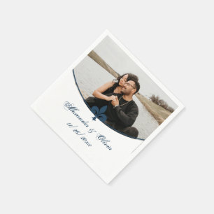 Dark Blue Fleur de Lis Photo Wedding Napkins