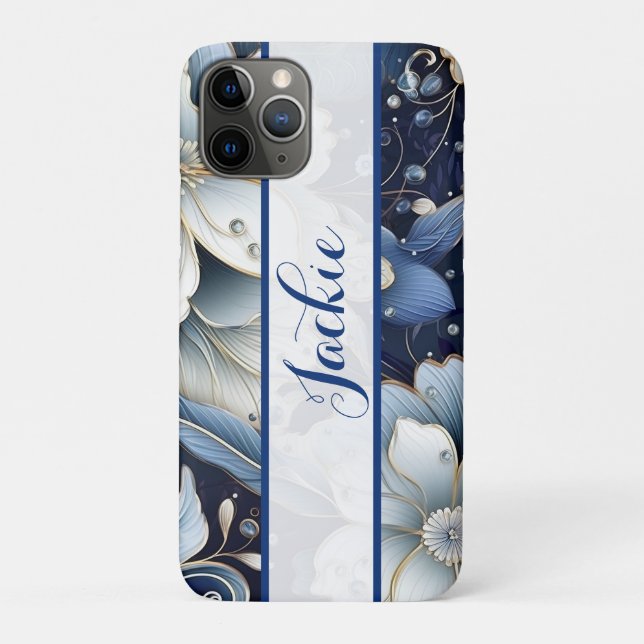 Dark Blue Floral Case-Mate iPhone Case (Back)