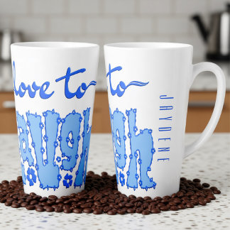 Dark Blue Floral Chunky Text Slogan With Name Latte Mug