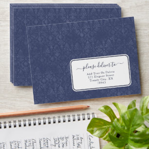 Dark Blue Floral Damask Pattern - Custom Envelopes