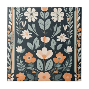 Dark Blue Floral Folk Ceramic Tile