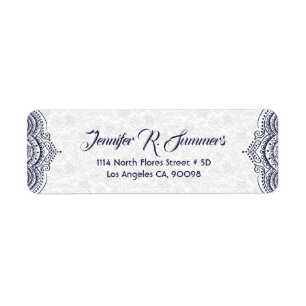 Dark-blue Floral Lace White Damasks Return Address Label