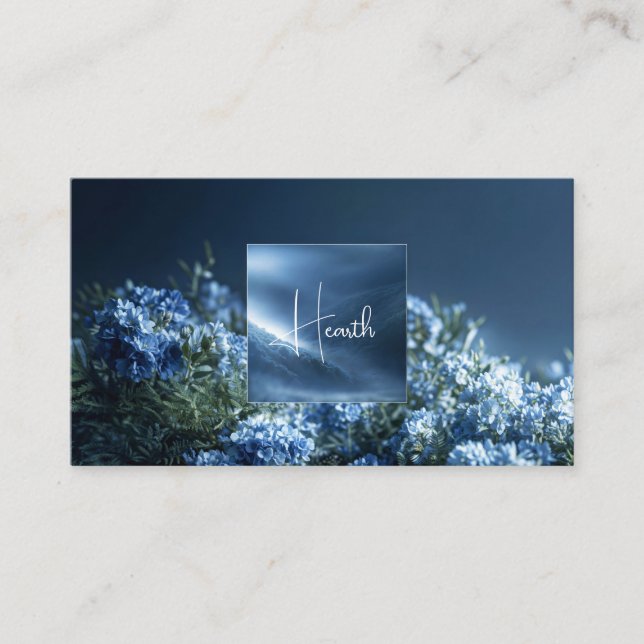 Dark Blue Floral Misty Mountain Luminous Frame Business Card (Front)