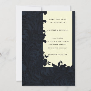 Dark blue floral ornamental Victorian wedding Invitation