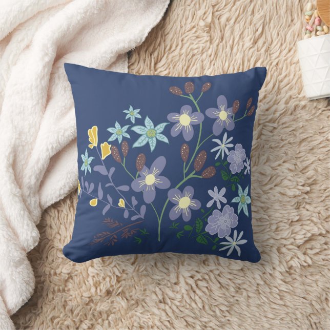 Dark Blue Floral Pillow Case (Blanket)