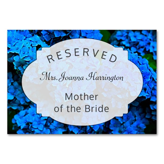 Dark Blue Floral Reserved Seating Table Sign Table Number (Front)
