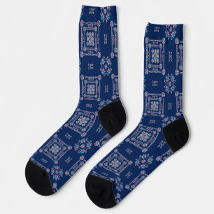 Dark Blue Floral Tatreez Henna Thobe Dress Socks