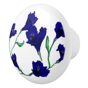 Dark Blue Floral Watercolor Ceramic Knob